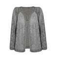 thumbnail image 5 of Women's Cardigan Solid Color Lace Knitted Cardigan With A V Neck And Three Quarter Sleeves For Ladies,Gray Women's Cardigan XL, 5 of 5
