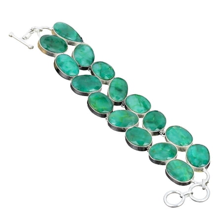 Skota Emerald Bracelet 925 Sterling Silver | Handmade Deep Green Gemstone Jewelry | Elegant Gift for Women