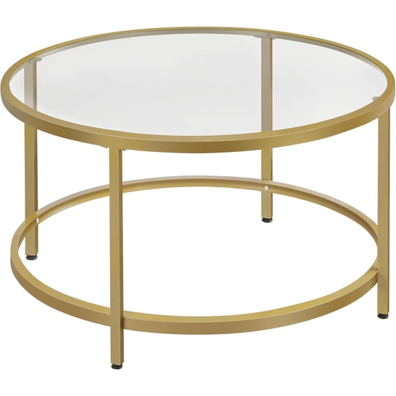 Sumsum Gold Glass Coffee Table for Living Room, 27.6" Round Glass Coffee Table with Metal Frame, Circle Coffee Table for Home, Office, Apartment