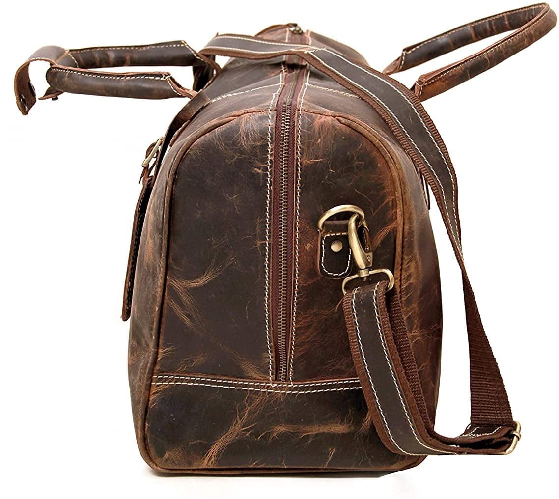 24 Inch Brown Leather Duffel Bags for Men and Women Full Grain Leather Travel Overnight Weekend Leather Bags