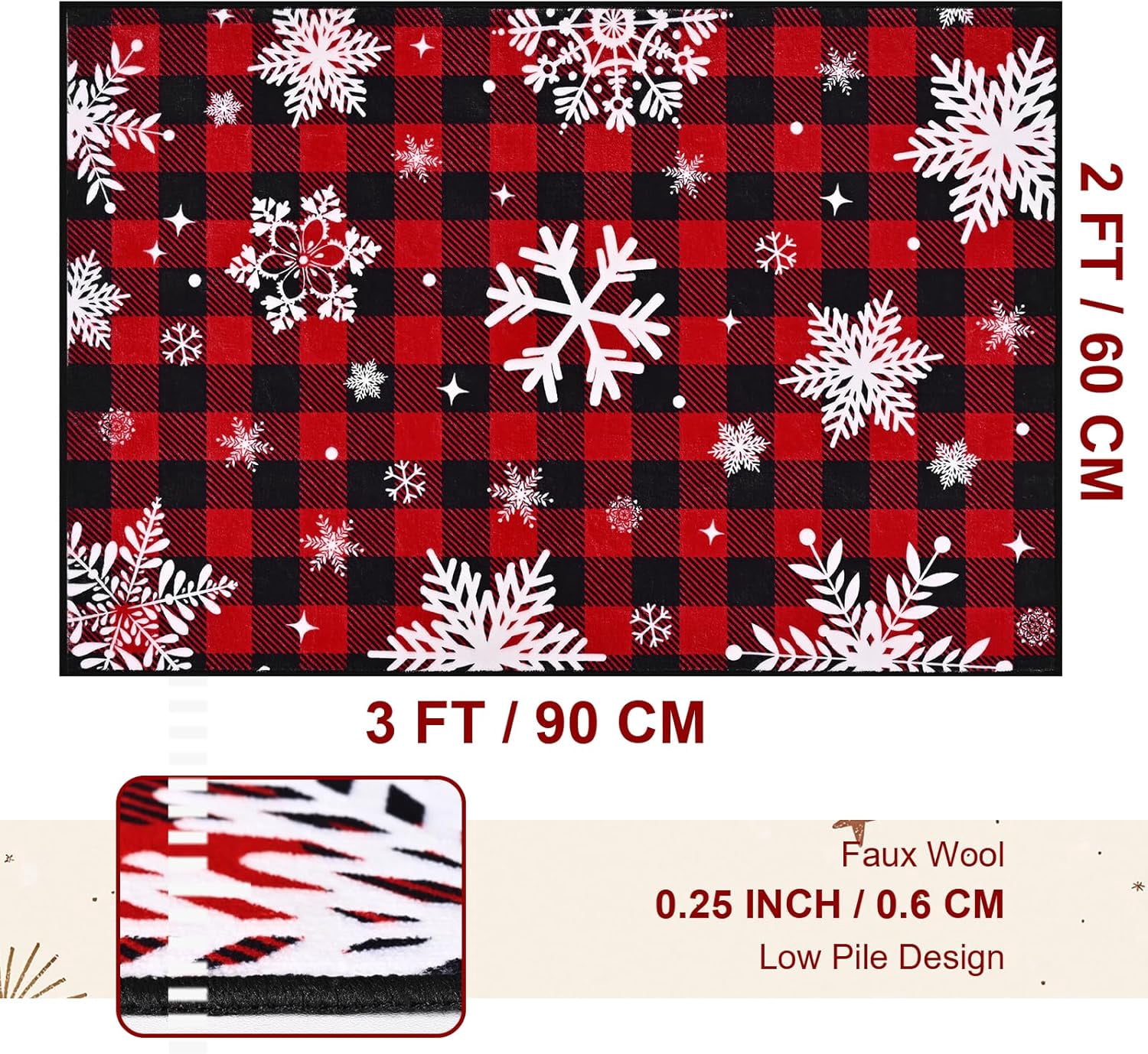 Bleum Cade Christmas Snowflake Area Rugs 2x3 Entryway Rug, Red Buffalo Plaid Non Slip Washable Door Mat,Outdoor Indoor Welcome Mat for Entrance,Christmas Decorations