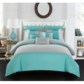 Enas 8 Piece Comforter Set Turquoise Gray Embroidered Bedding