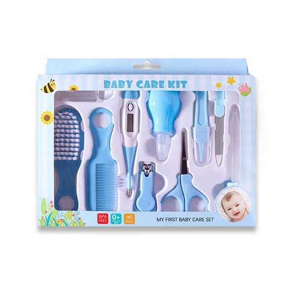 Kit de cuidado y cuidado para bebés 10 en 1, set de cuidado para recién nacidos, bebés, niños pequeños, niñas y niños, conjunto azul