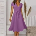 thumbnail image 3 of asdoklhq Spring Wedding Guest Dresses for Women Fashion Vintage V Neck Short Sleeve Dresses Purple S, 3 of 3