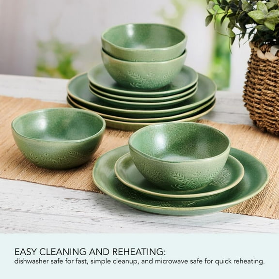 Carrie 12 Piece Dinnerware Set, Service for 4, Green