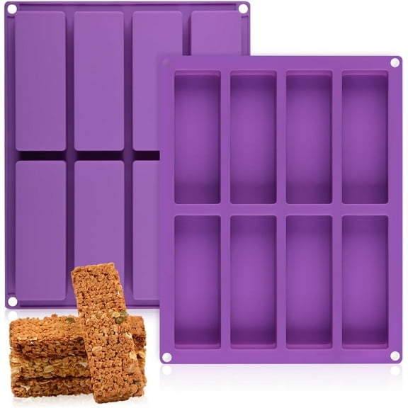 CAKETIME 2 Pack Granola Bar Mold - 8 Cavity Deep Silicone Molds for Rectangle Knafeh Pistachio, Cereal, Energy and Nutrition Bars