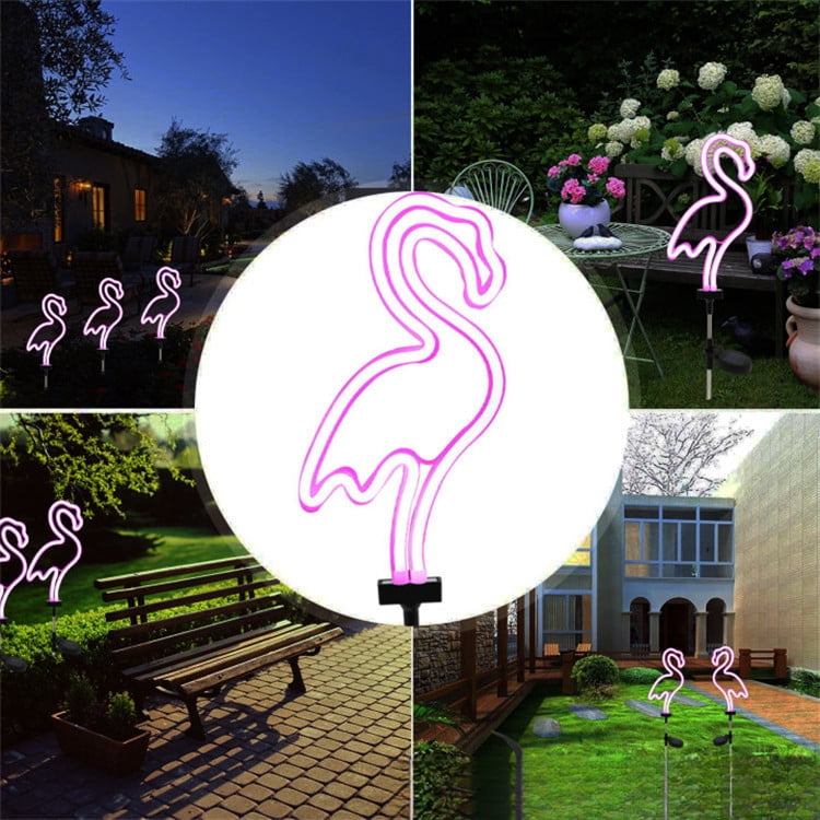 1pcs Solar Flamingo Lawn Lights, Outdoor Garden Decor with 3 Pink Flamingo Stake Lights, Waterproof Solar Powered Pathway Lights for Yard, Patio, Pool Party & Tropical Decor, Auto On/Off