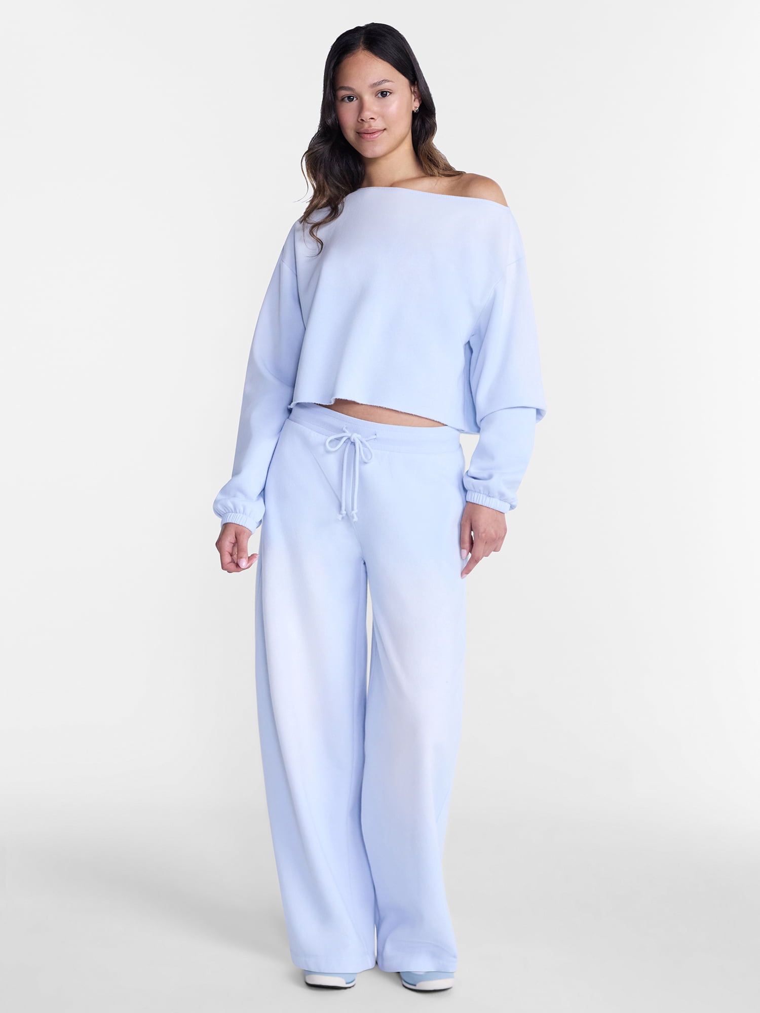 No Boundaries Mineral Wash Off the Shoulder Sweatshirt, Women's XXS-XXL