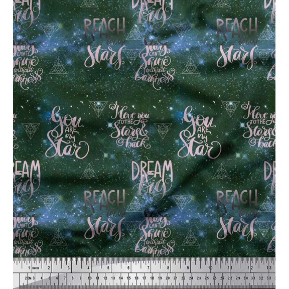 Soimoi polyester Crepe Fabric Text & Sacred Geometry Galaxy Fabric Prints By Yard 42 Inch Wide