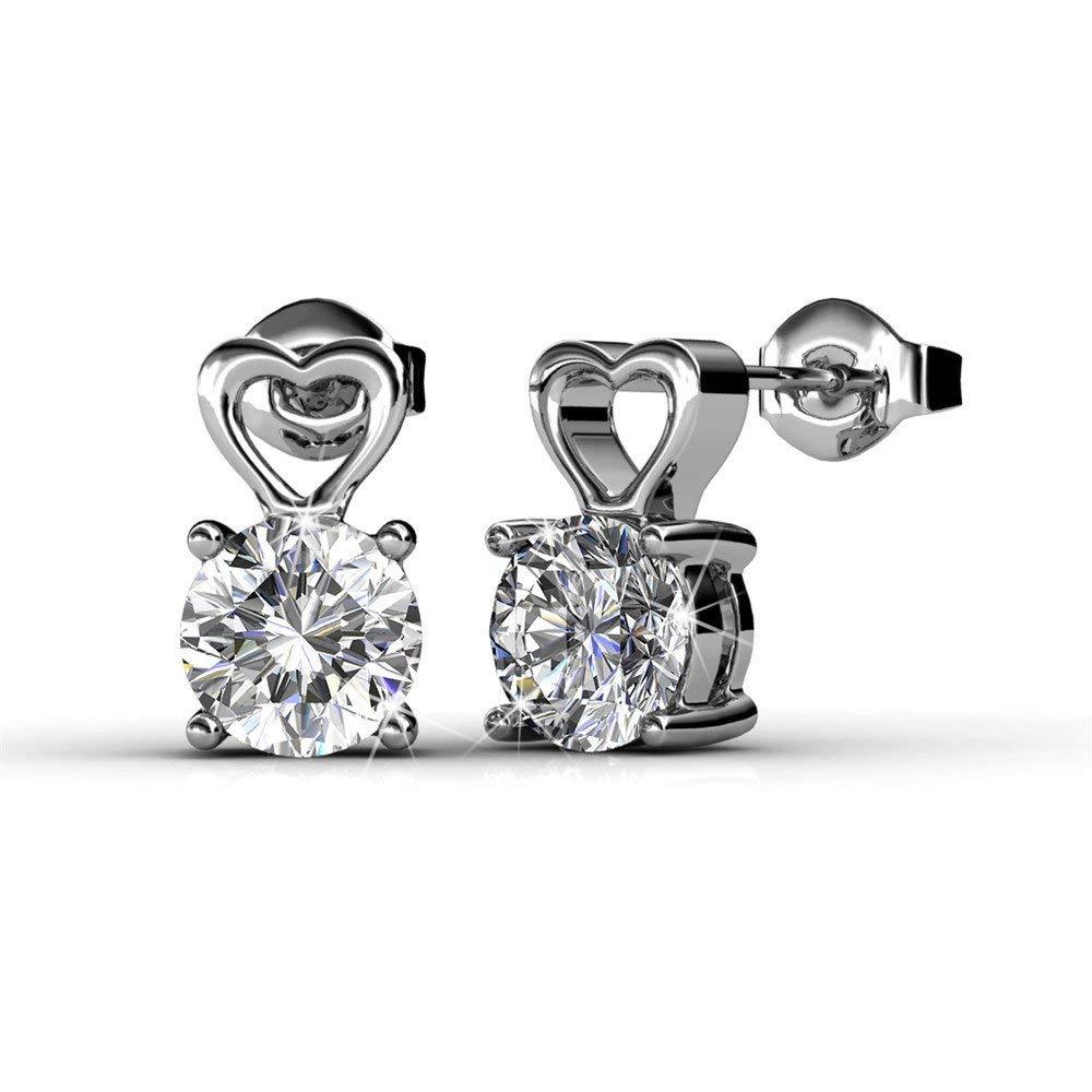 Cate & Chloe Marian Passion 18k White Gold Heart Earrings w/ Swarovski Crystals, Sparkling Silver Dangling Stud Earring, Solitaire Round Cut Diamond Crystals, Wedding Anniversary Jewelry MSRP - $119 - image 3 of 6