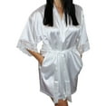 thumbnail image 1 of Women's Satin Kimono Bridesmaid Silky Short Robe Lace Trim Sleeves and Pockets, 1 of 1