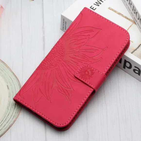 Wallet Phone Case for Samsung Galaxy A04 A14 A53 A73 A23 A13 A33 A15 A35 A55 M34 5G A24 A34 A54 A25 Case Sunflower Leather Cover Hot Pink Samsung M34 5G