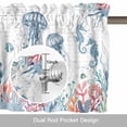 thumbnail image 6 of Marine Life Walrus Seahorse Valances for Windows,Kitchen Valance Rod Pocket Short Curtain, Watercolor Corals Valance Curtain Window Valances for Bedroom Bathroom Living Room 42x18in, 6 of 9