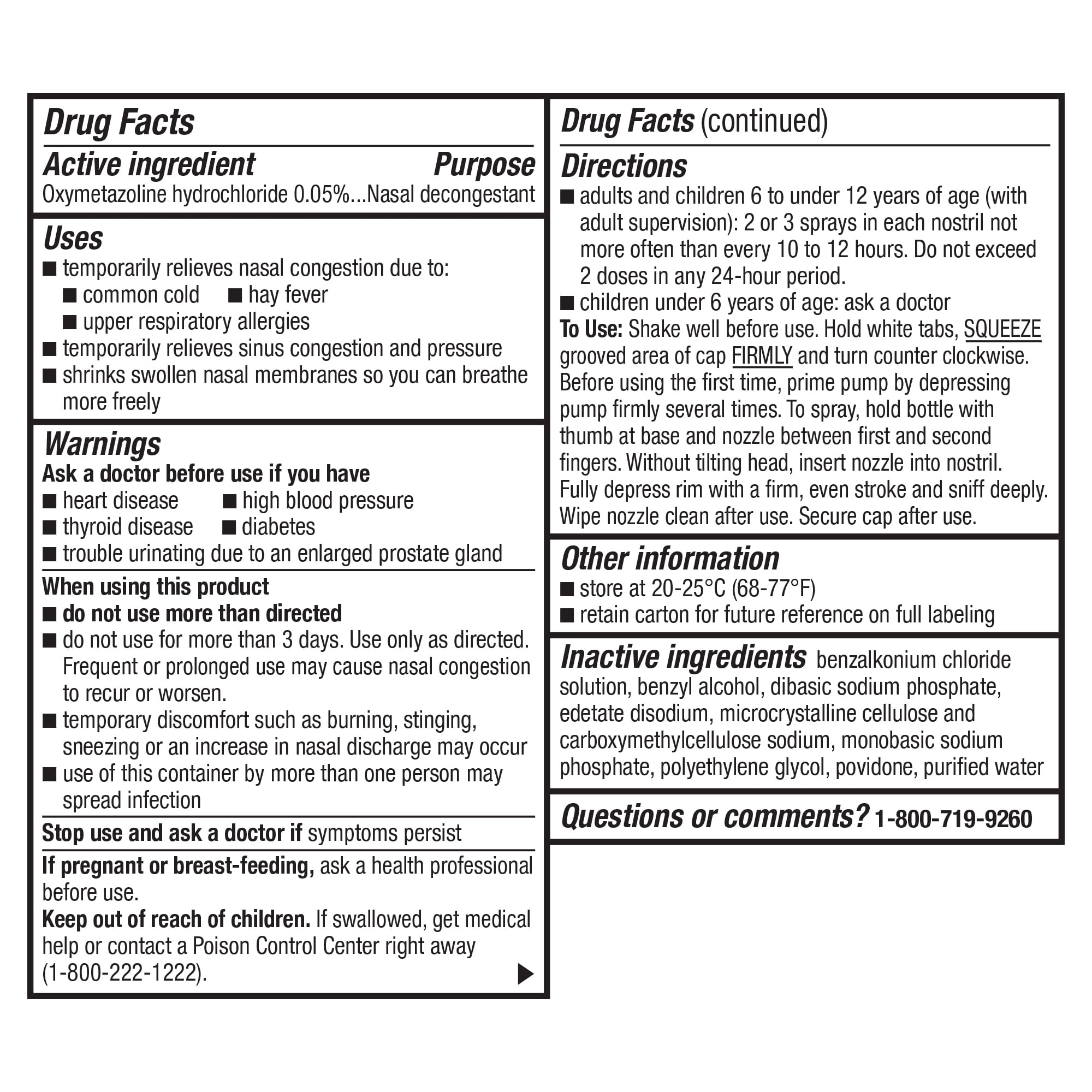 Equate Original No Drip Nasal Spray Oxymetazoline HCl 0.05% Nasal Decongestant, Maximum Strength, 12 Hour, 1 fl oz, Compare to Afrin® No Drip Active Ingredient