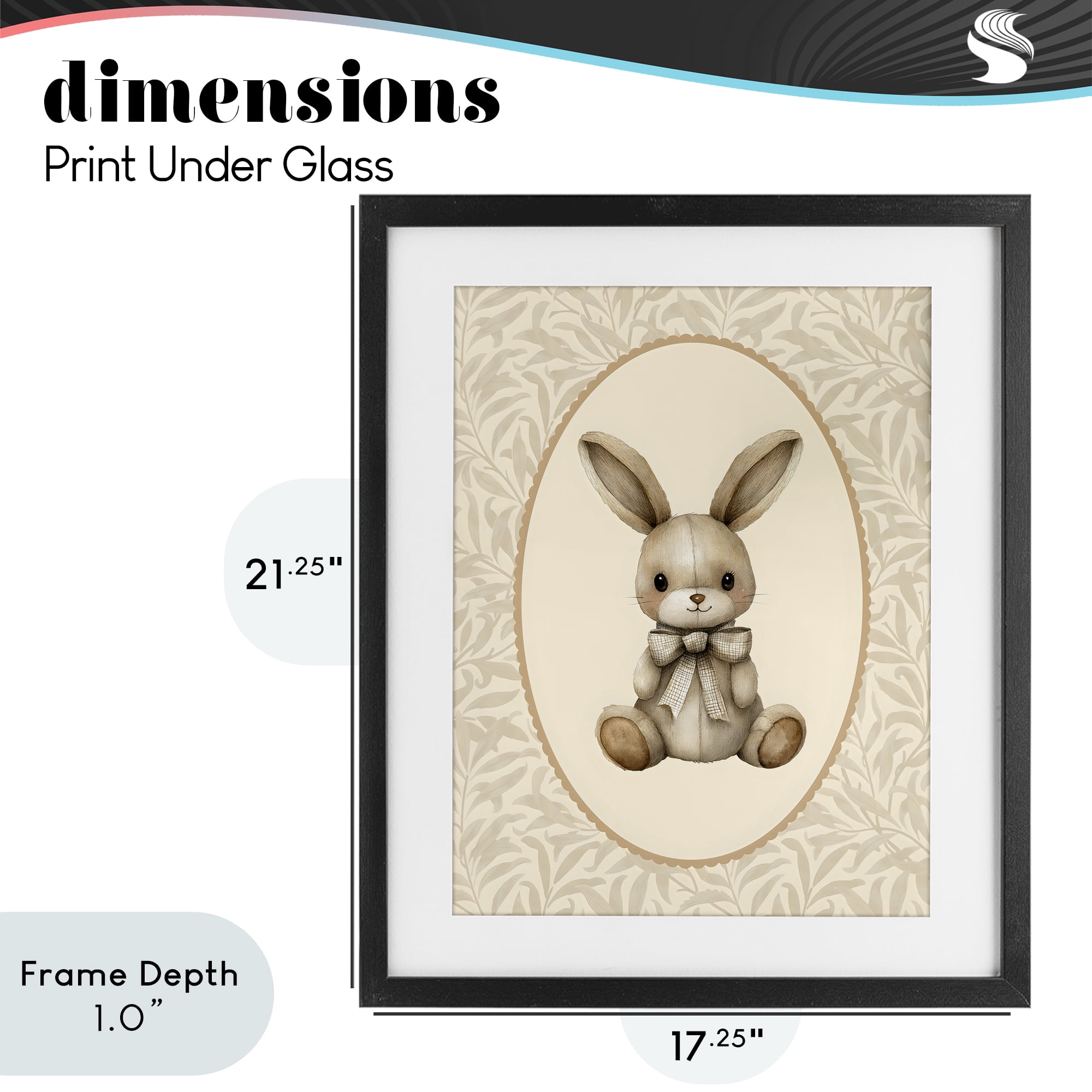 Stupell Industries Neutral Bunny in Oval Border Black Framed Print Under Glass, design by LSR Design Studio
