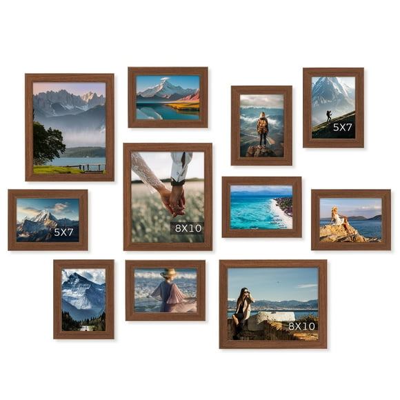Muzilife Ensemble de 11 Cadres Photo Collage pour Mur de Galerie avec Trois Cadres 8x10 et Huit Cadres Photo 5x7 pour Photos, Peintures, Paysage, Affiches, Oeuvres d'Art, Parfait pour la Déco Murale, Brun