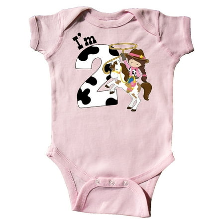 

Inktastic I m Two-cowgirl riding horse birthday Gift Baby Girl Bodysuit