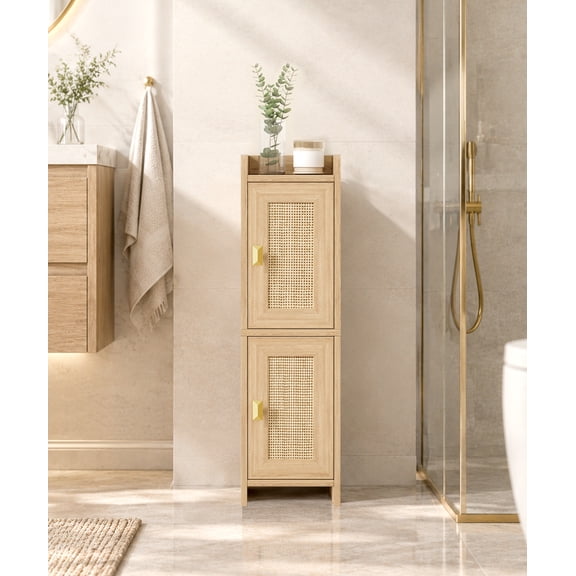 Rattan Small Bathroom Cabinet Narrow Toilet Paper Organizer Walnut | 7. ...