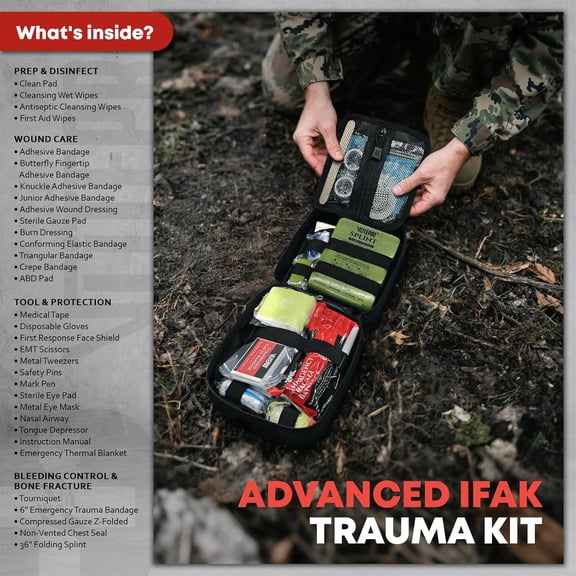Trauma First Aid Kit - Emergency Camping Gear with Tourniquet, Compression Bandage, Splint | Portable Survival Gear for Outdoor Home