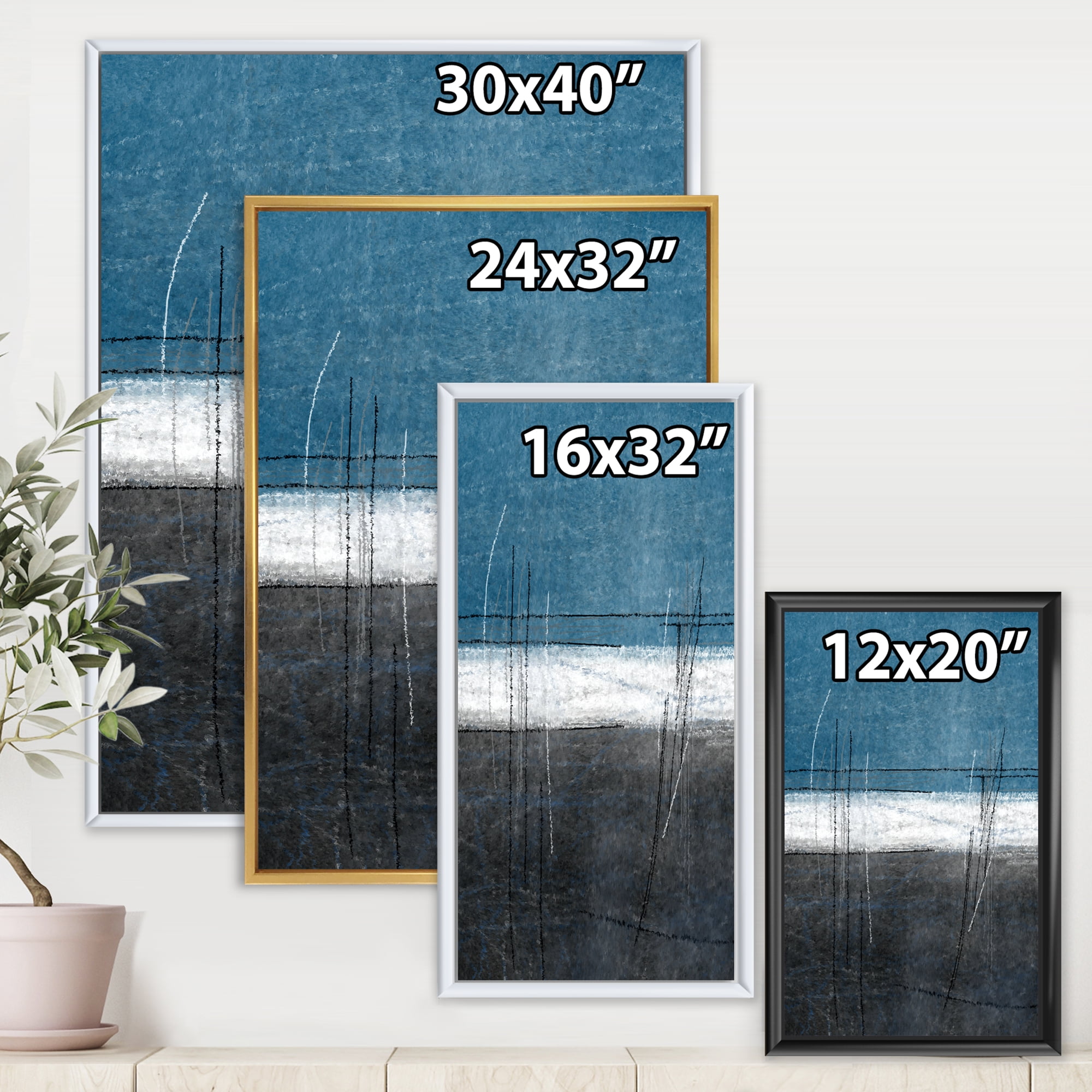 Designart 'Grey Meet Teal Abstract Art' Modern Framed Canvas Wall Art Print