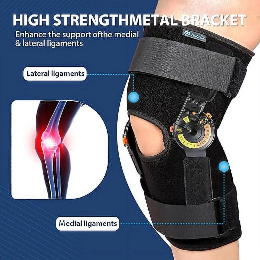 Nvorliy Hinged ROM Knee Brace with Side Stabilizers & Locking Dials, Post Op Knee Immobilizer for Arthritis, ACL, MCL, PCL, Meniscus Tear, Injurie/Knee Pain, Medical Orthopedic Support (Small)