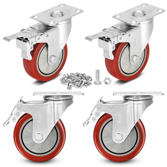 Moogiitools Roulettes Pivotantes en Caoutchouc de 4 Pouces avec Verrouillage Double Sécurité, Ensemble de 4 Roulettes Robustes de 1200lbs avec Frein