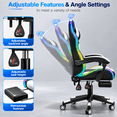 thumbnail image 4 of Mr IRONSTONE RGB Gaming Chair, Ergonomic PC Computer Desk Chair with LED Lights & Linkage Armrests, White and Black, 4 of 10
