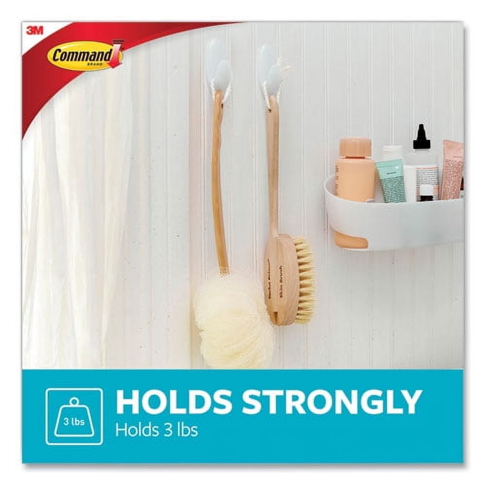 Medium Bath Hooks Value Pack, Plastic, White, 3 Lb Capacity, 6 Hooks And 6 Strips | Bundle of 5 Each