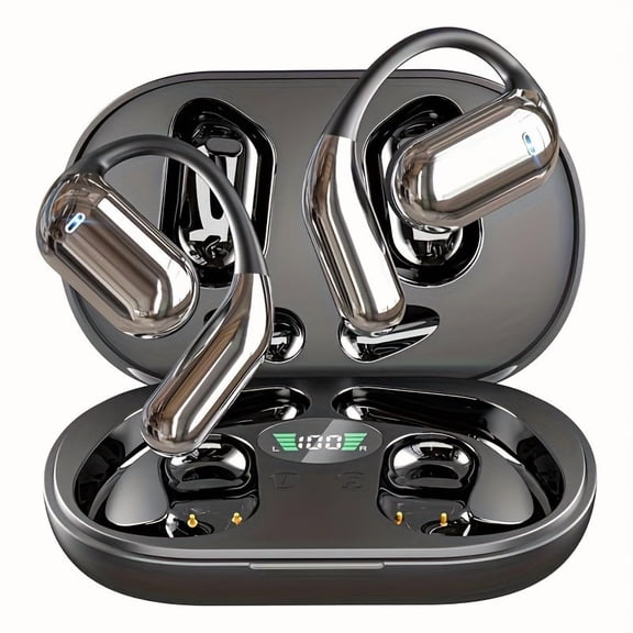 Open Ear Headphones, Earbuds with LED Display, 60Hrs Playtime, Premium Sound True Wireless Open Ear Headphones for Sports, Driving, Office