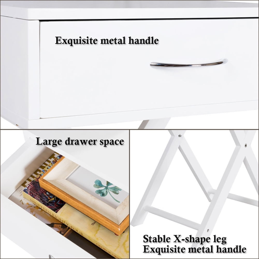 Finihen X-Shape End Table, Design Sofa Side Table with X-Shape Drawer, Sofa Side Table, Bed Side Table, for Living Room, Bedroom, White
