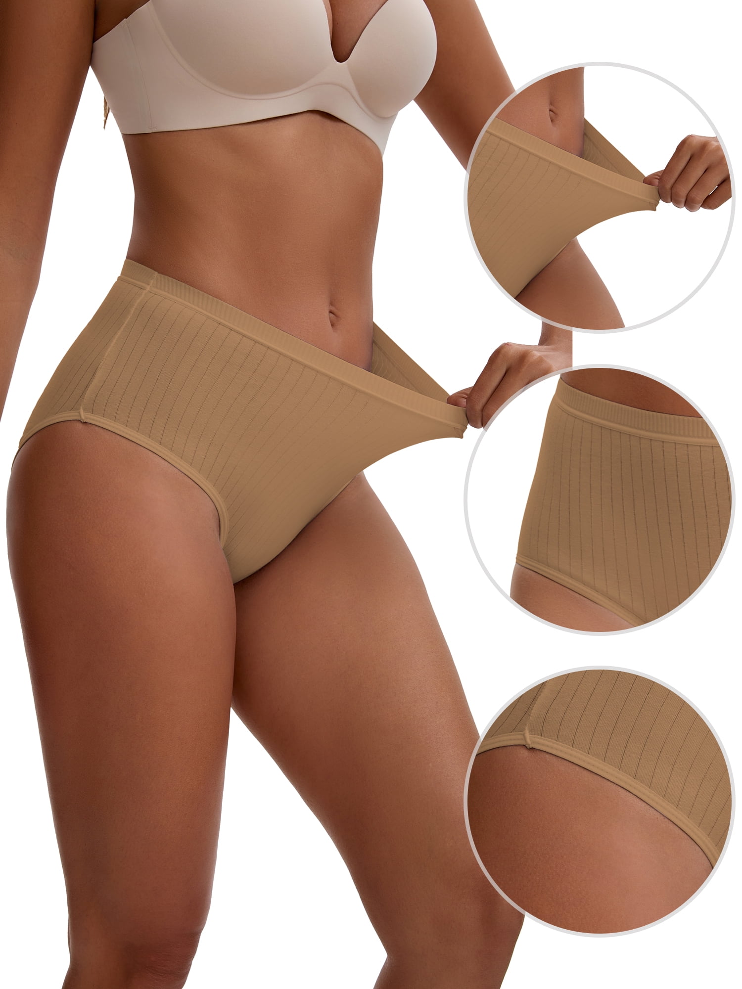 Unique Bargains Women's Cotton High Waist Tummy Control Briefs 2XL Beige