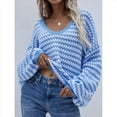 thumbnail image 4 of Suéter Holgado de Cuello Redondo, Larga, Hombros Descubiertos, Tejido Liso, para Mujer, para Otoño. Azul XL, 4 of 7