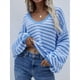 thumbnail image 4 of Suéter Holgado de Cuello Redondo, Larga, Hombros Descubiertos, Tejido Liso, para Mujer, para Otoño. Azul M, 4 of 7