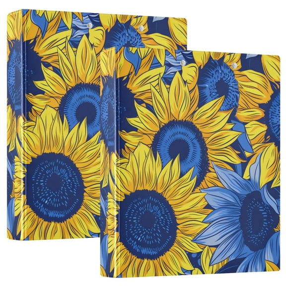 Blue Yellow Sunflowers Hardcover 3 Ring Binder 1.5” Round Rings Binder Organizer Letter Size Paper Pockets School Office Supplies