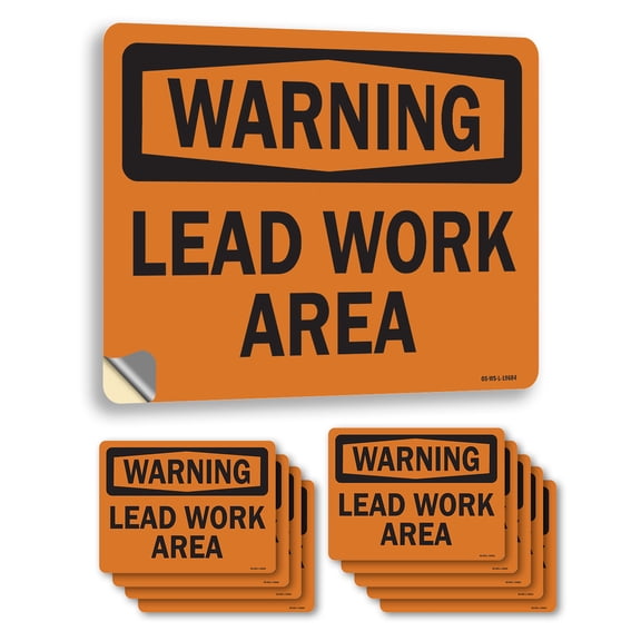 Lead Work Area OSHA Warning Vinyl Decal Label 14 Inch x 10 Inch - 10 Pack