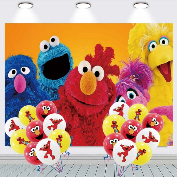 Elmo Birthday Balloons Party Supplies Banner Backdrop Background Taspestry Poster Wall Decor