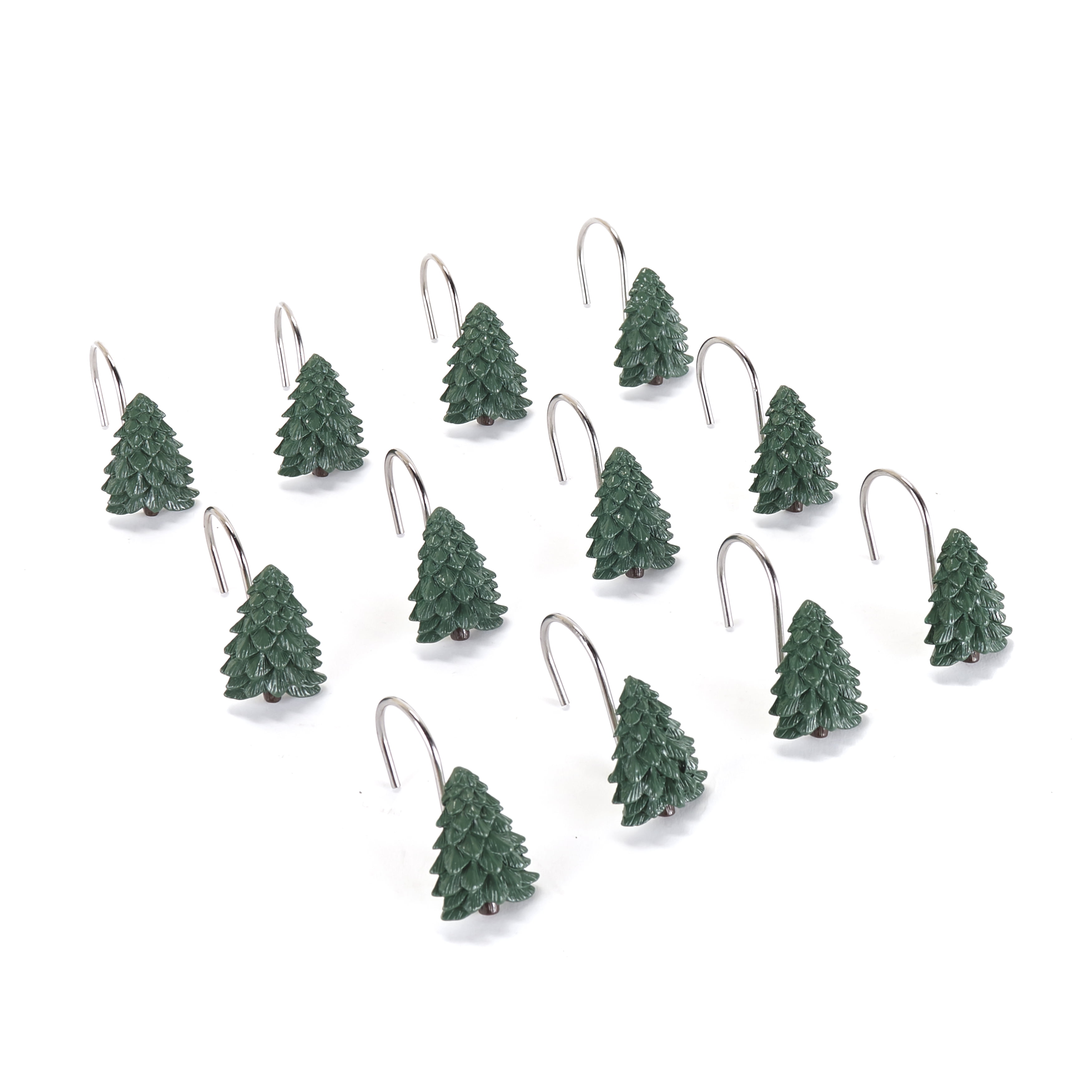 Camp Site Evergreens Ceramic Shower Curtain Hooks - Set of 12