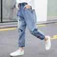 thumbnail image 5 of Hpgjzj Kids Girls Jeans Casual Solid Color Ruffle Bell-Bottoms Denim Pants Mid Waist Flared Trousers 3-12 Years, 5 of 5