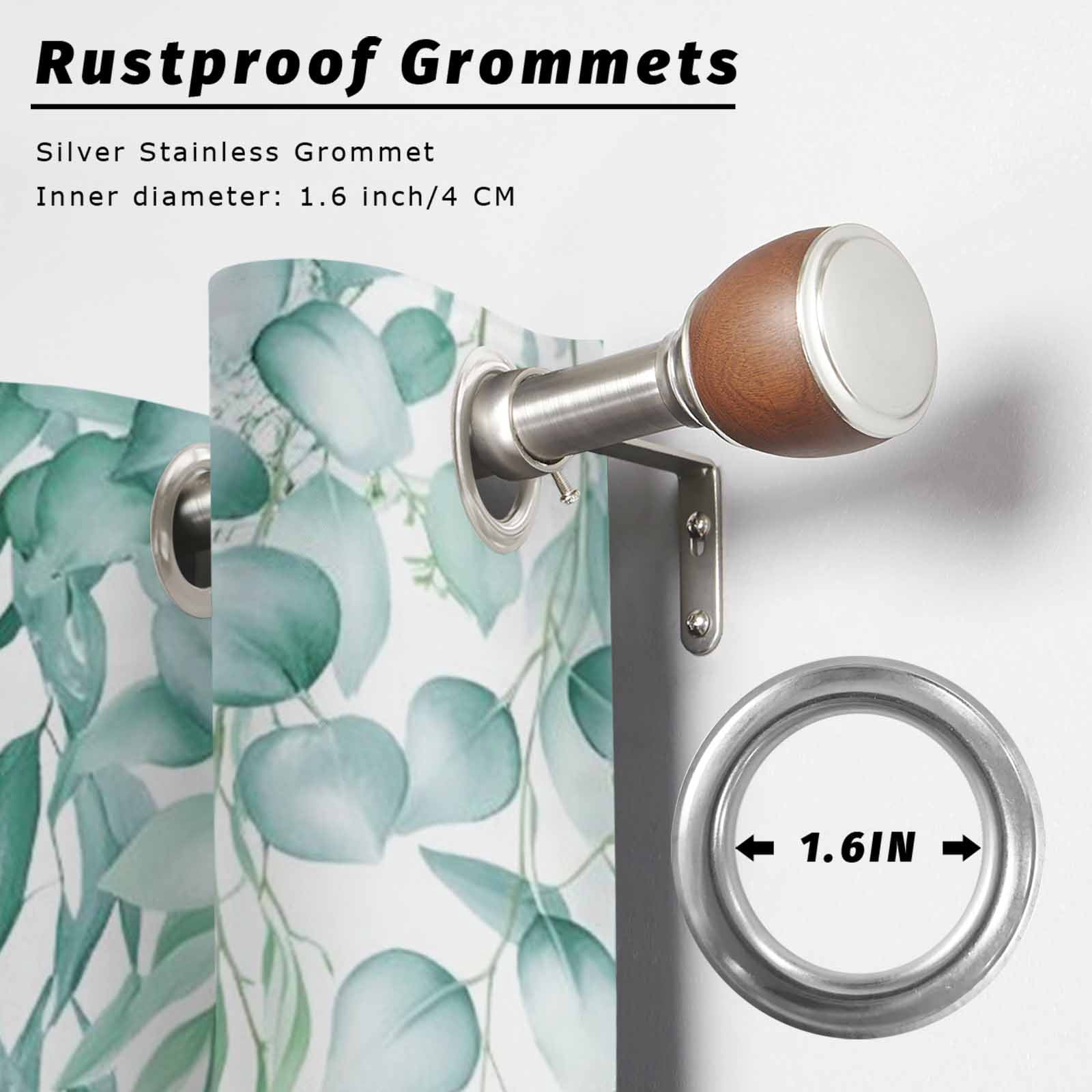 Green Leaf Outdoor Curtains for Patio, Eucalyptus Leaves Spring Plant Farmhouses Waterproof Outside Curtains Privacy Blackout Curtain for Porch Pergola Cabana, 1 Panel 54W x 108L Inch