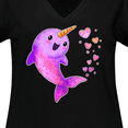 thumbnail image 4 of Inktastic Valentine's Day Cute Pink Narwhal with Hearts Women's Plus Size V-Neck T-Shirt, 4 of 5