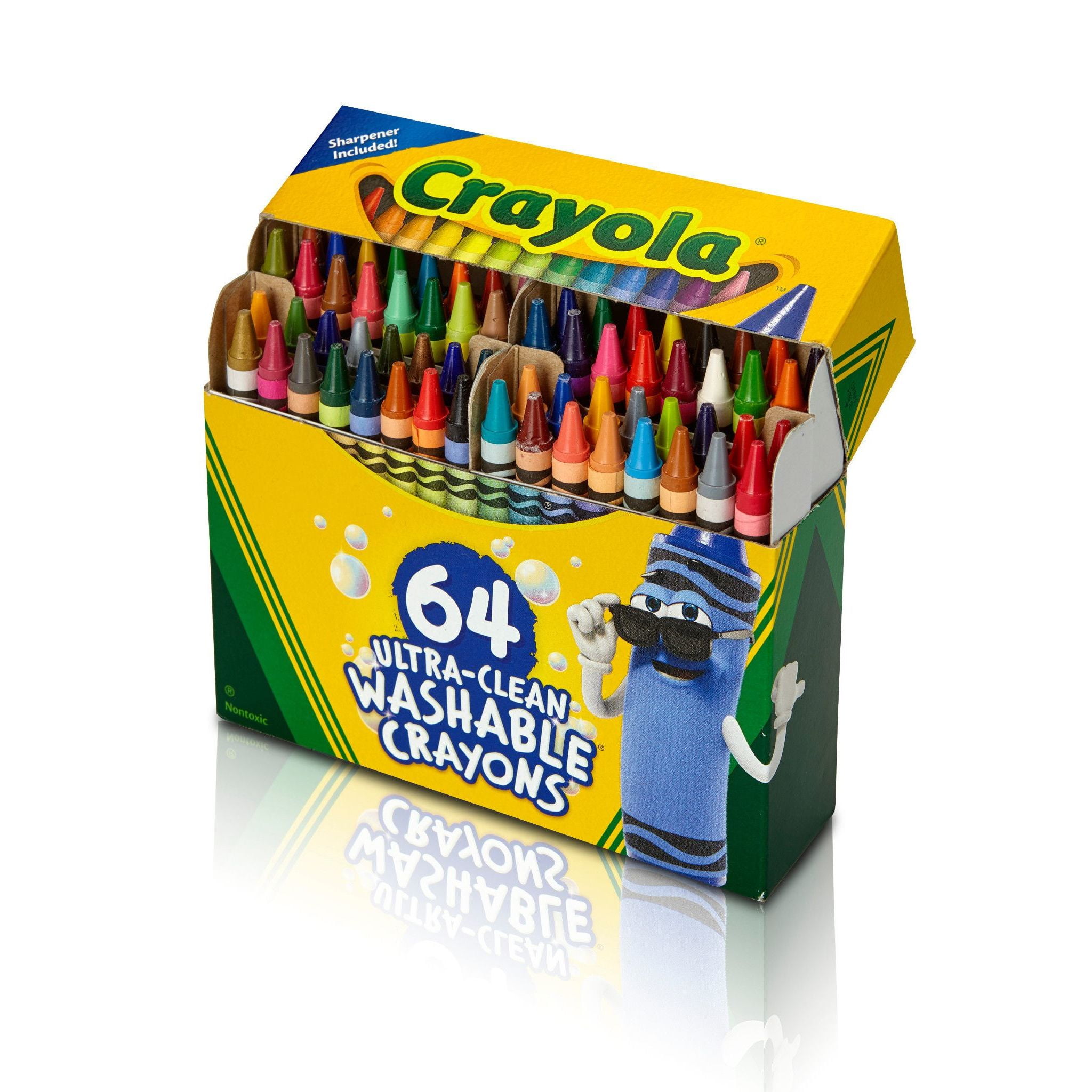 Crayola Ultra-Clean Washable Crayons with Sharpener, 64 Ct, Back to School Supplies, Art Supplies, Kids At Home Activities