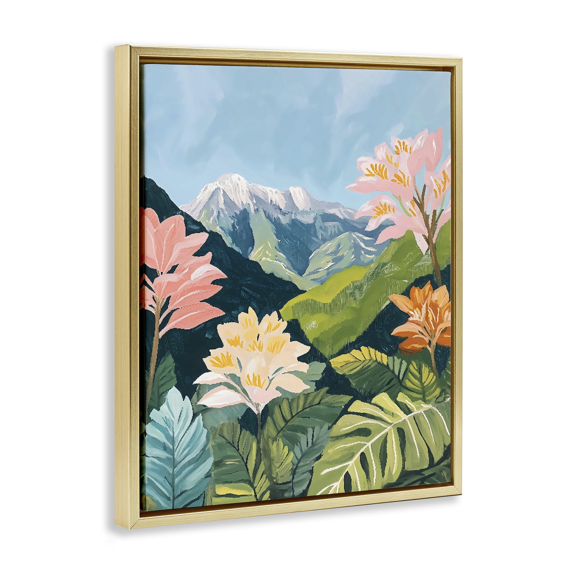 Stupell Industries Tropical Mountain Landscape Gold Framed Floater Canvas Wall Art, design by The Prints Vibe