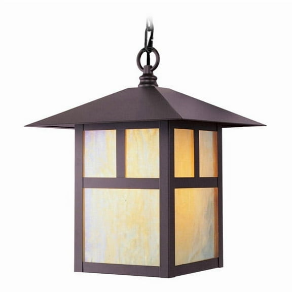 10 inch 1 Light Bronze Outdoor Chain Lantern Pendant Lighting Fixture with Iridescent Tiffany Glass Shade backed with Hand Crafted Solid Brass material for patio, front porch, entryway and more
