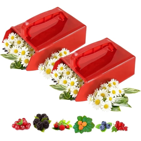 Chamomile Harvester, Berry Picker with Metallic Comb, Large Capacity Chamomile Picker, Fruit Picking Tool for Orchard, Blueberry Picker Scoop Tool for Berries, Chamomiles, Cherries (2)