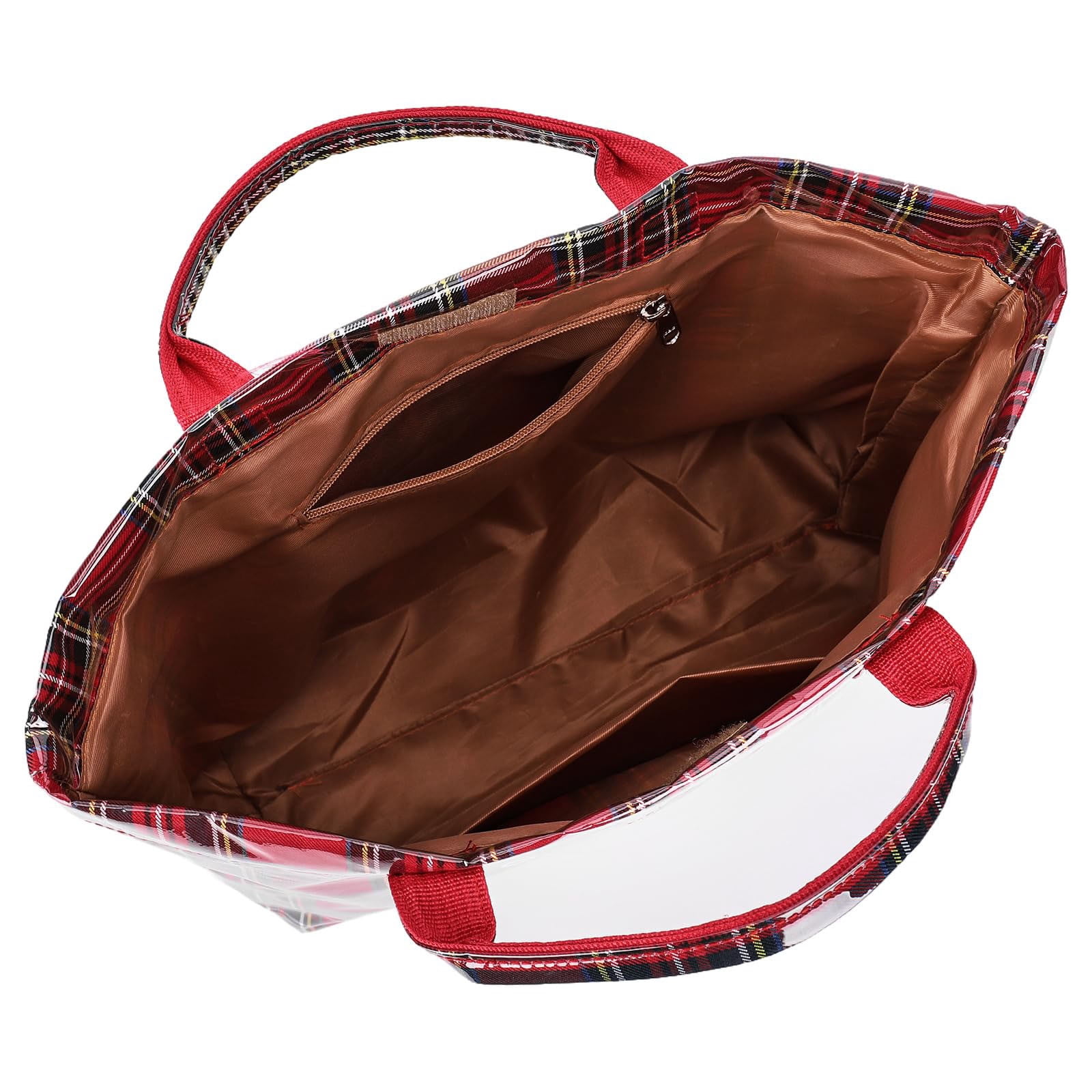 Comefolife Christmas Red Plaid PVC Tote Bag for Women Vintage Christmas Buffalo Check Tote Bag Plastic Handbag