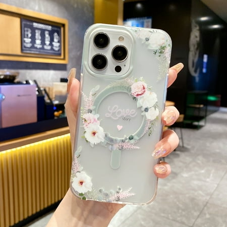 Flowers Floral Pattern Magnetic Case for iPhone 16 Pro Max, Matte Translucent Slim Cover Compatible with MagSafe Wireless Charging, Hybrid Shockproof Case for iPhone 16 Pro Max, Pattern-D