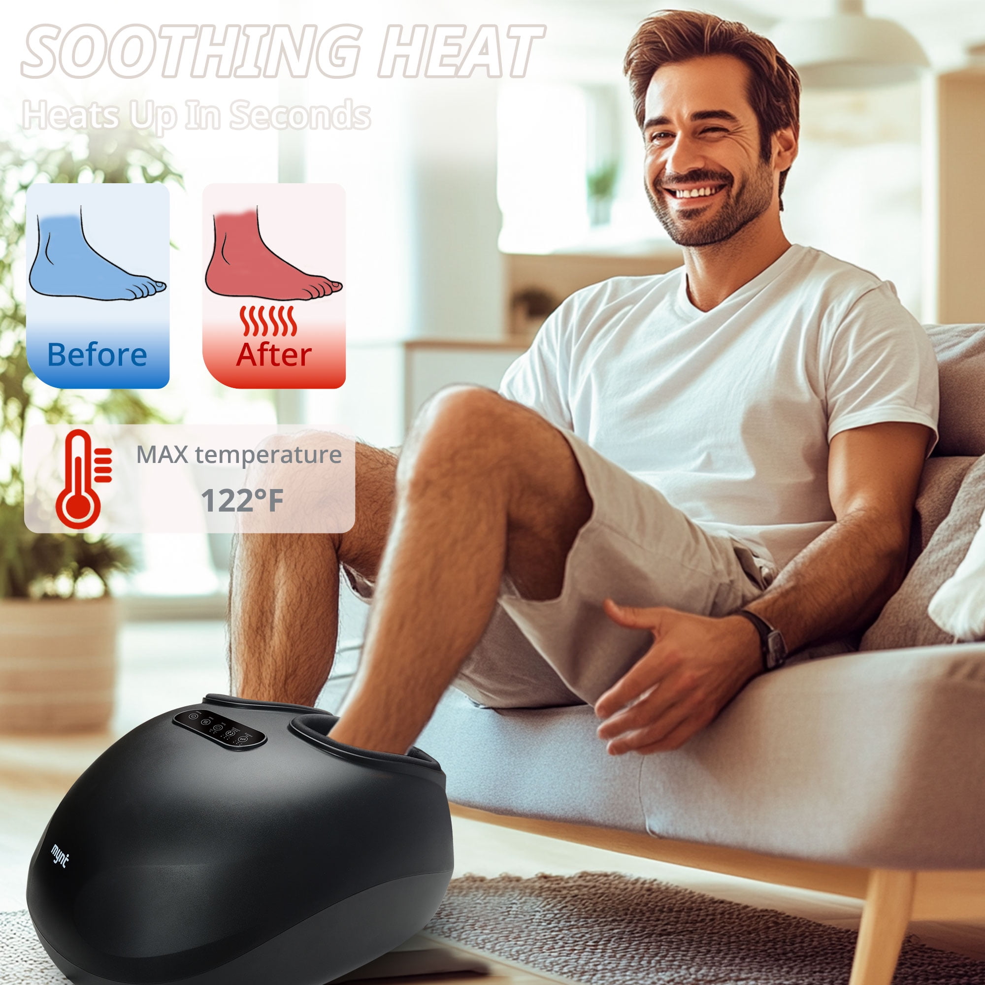 MYNT Foot Massager with Heat, Shiatsu Foot Massage with Remote, Kneading & Rolling, Air Compression, Black