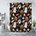thumbnail image 5 of Happy Halloween Shower Curtain Cute Cartoon Pumpkin Spooky Ghost Orange Pumpkin Head Icons Funny Black Cat Spider‘s Web Skull Skeleton Witch Hat Fabric Bath Curtain Set with Hook, 5 of 5