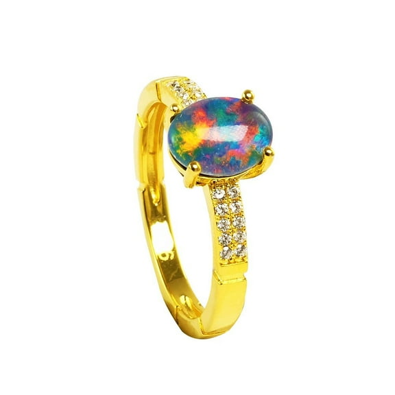 FULL CLARITY 18KT GOLD PLATED AUSTRALIAN BLACK OPAL RING
