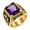 Gold-Purple, variant on Unisex Tulip Stone Ring in Stainless Steel, 18mm Rectangular Center with Floral Shoulders, US Sizes 7-15, Vintage Style for Evening Wear and Birthday Gifts